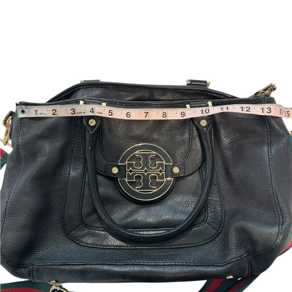 Tory Burch Large Black Leather Tote Strap Bag 13x9x5